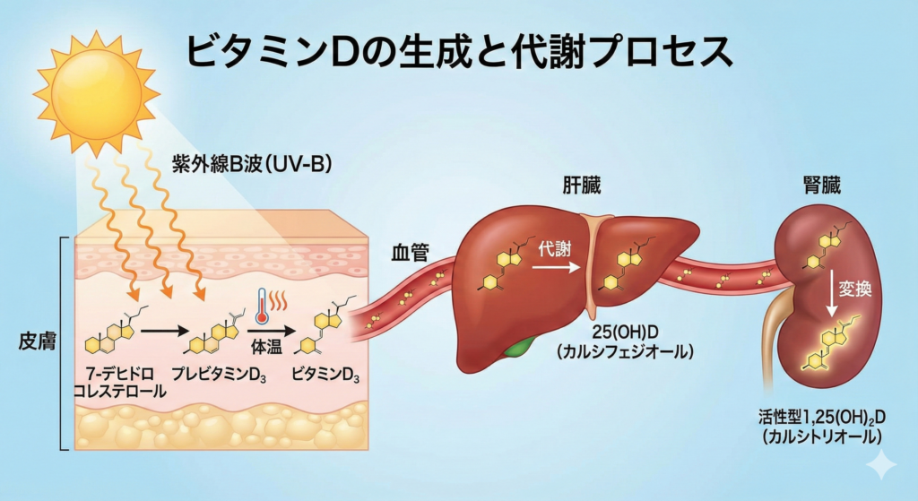 ビタミンDが日光により生成されるプロセス

