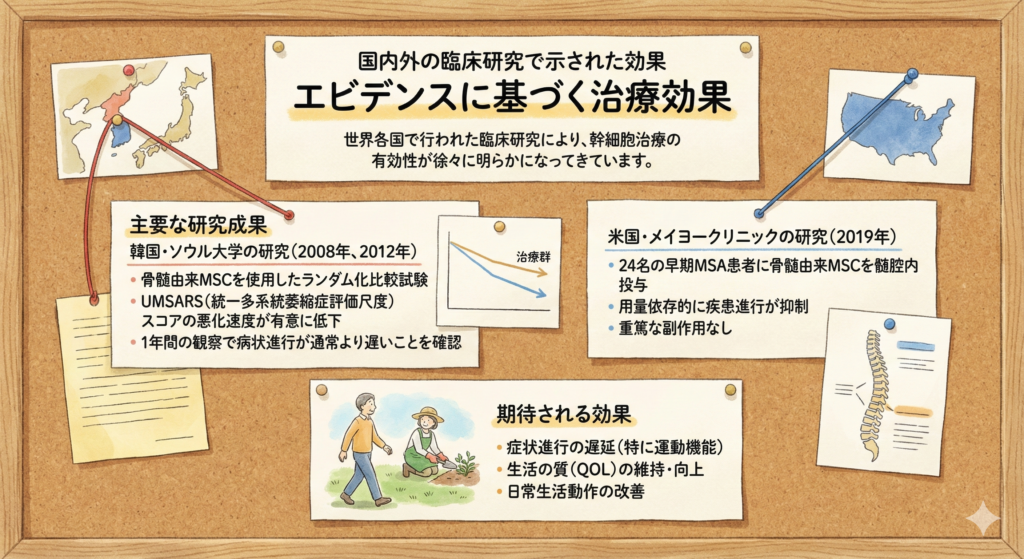 エビデンスに基づく治療効果

世界各国で行われた臨床研究により、幹細胞治療の有効性が徐々に明らかになってきています。
