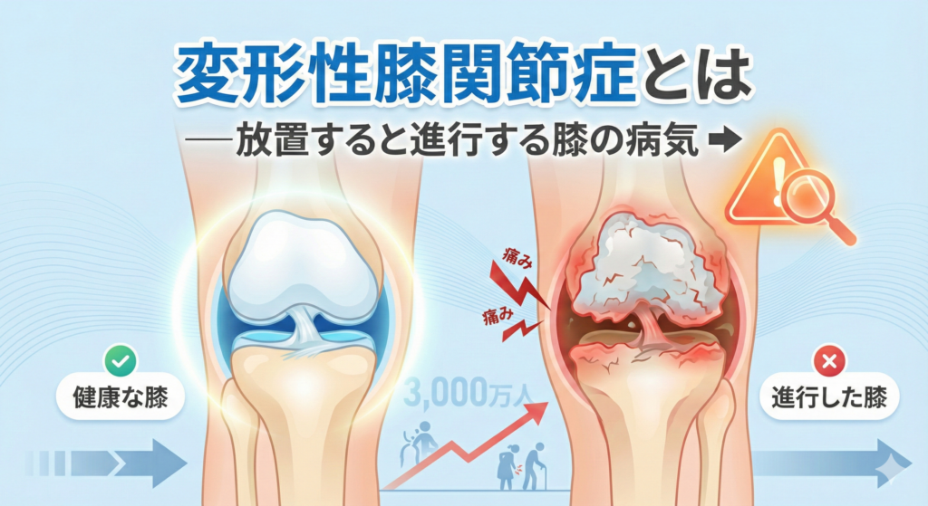変形性膝関節症とは
放置すると進行する膝の病気