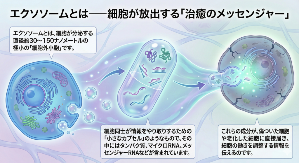 エクソソームとは
細胞が放出する「治癒のメッセンジャー」