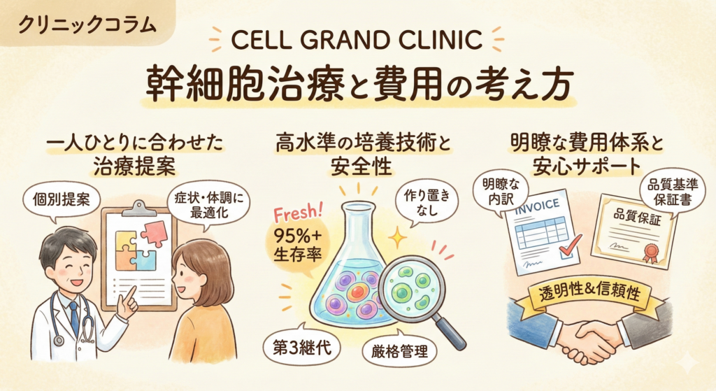 CELL GRAND CLINIC
幹細胞治療と費用の考え方