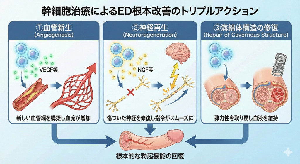 幹細胞によるED根本改善のメカニズム
