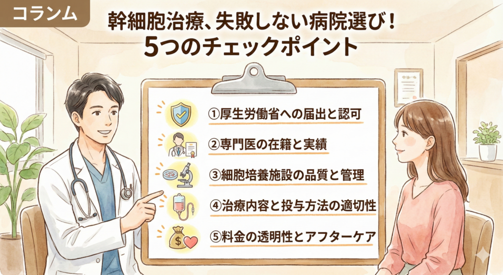 幹細胞治療、失敗しない病院選び
５つのポイント