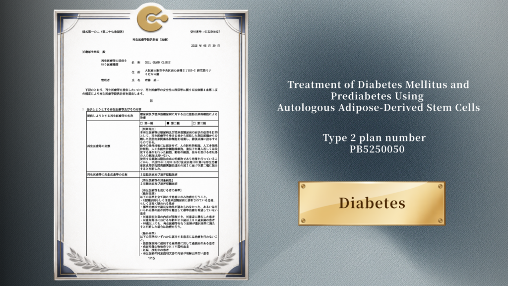 Ministry of Health, Labour and Welfare approved Treatment of Diabetes Mellitus and Prediabetes Using 
Autologous Adipose-Derived Stem Cells