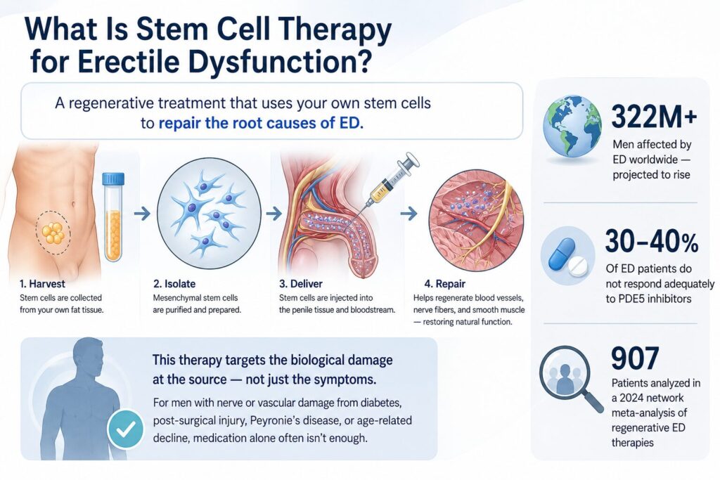 How stem cell therapy work to repair and regenerate the damaged tissue in ED patients.