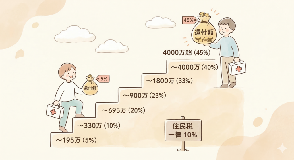 還付金の計算方法と実際の節税効果
所得税率と還付額の関係