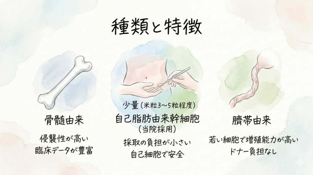脂肪由来・骨髄由来・臍帯由来：幹細胞の種類と特徴