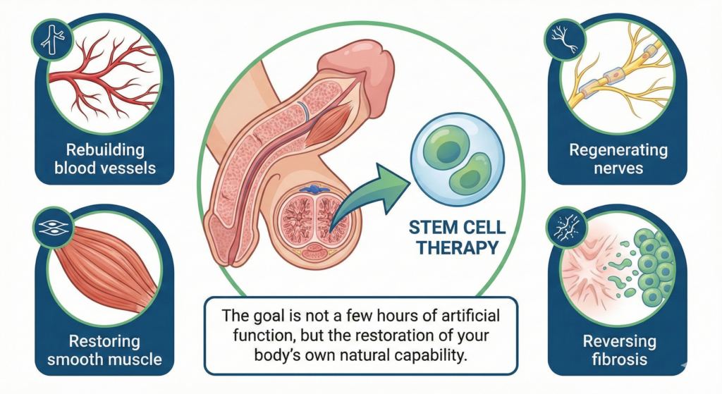 How stem cell therapy work to repair and regenerate the damaged tissue in ED patients.