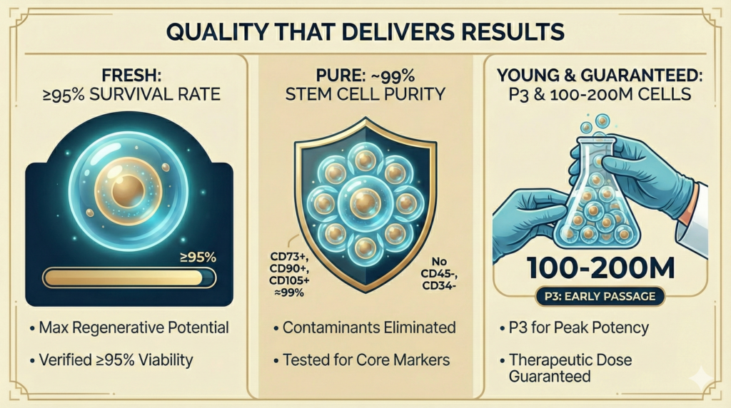 Cell Grand Clinic's top stem cell quality:
Fresh, Pure, Young Cell Qualit Standard