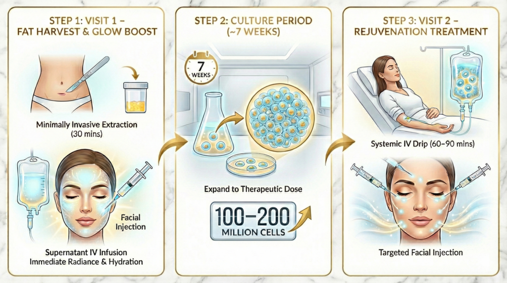 Stem cell therapy Process: Cell Grand Clinic's own systemic and face program