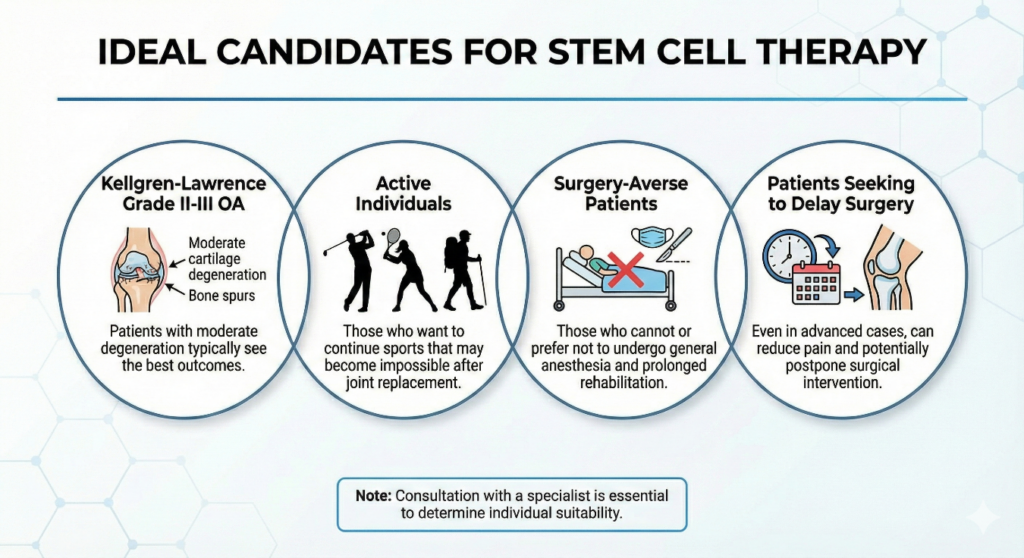 Ideal Candidates for Stem Cell Therapy: Knee OA and knee pain.