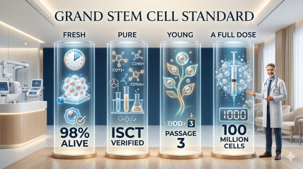 Grand Stem Cell standard: Fresh, Pure, Young, Full dose.