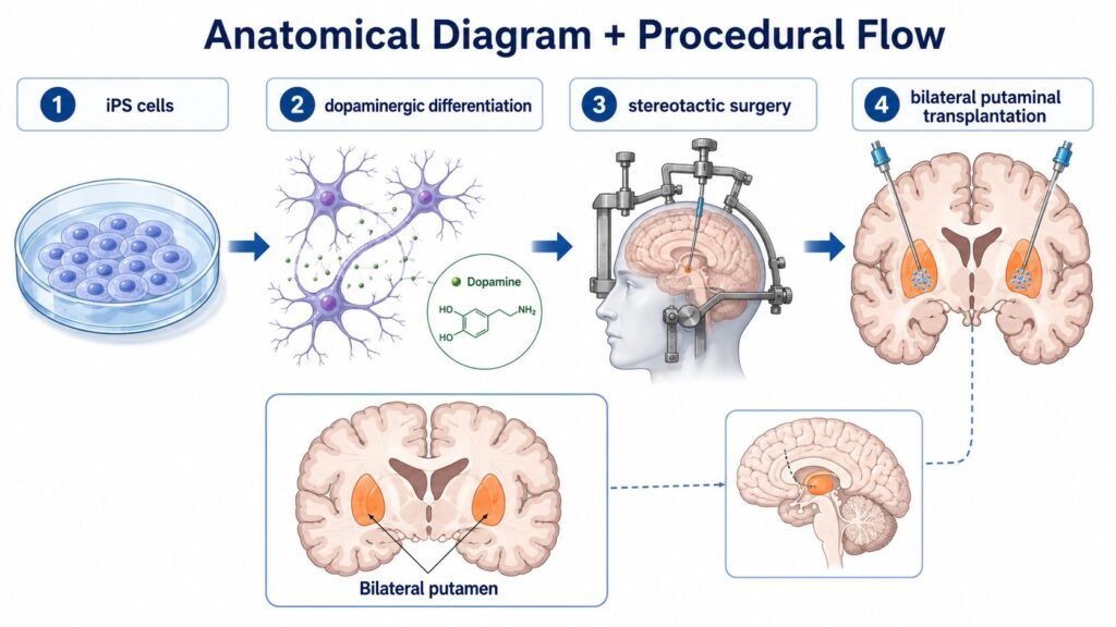 How Amchepry works — iPS-derived dopaminergic cells delivered by stereotactic brain surgery